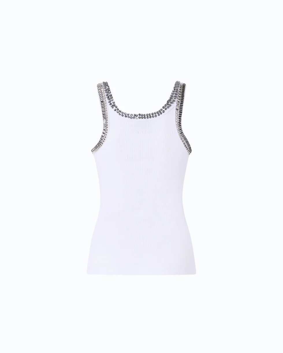 Top a costine con ricami gioiello 104109A3J4 Z04 PINKO Bianco brill. 