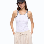 Top a costine con ricami gioiello 104109A3J4 Z04 PINKO Bianco brill. 