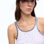 Top a costine con ricami gioiello 104109A3J4 Z04 PINKO Bianco brill. 