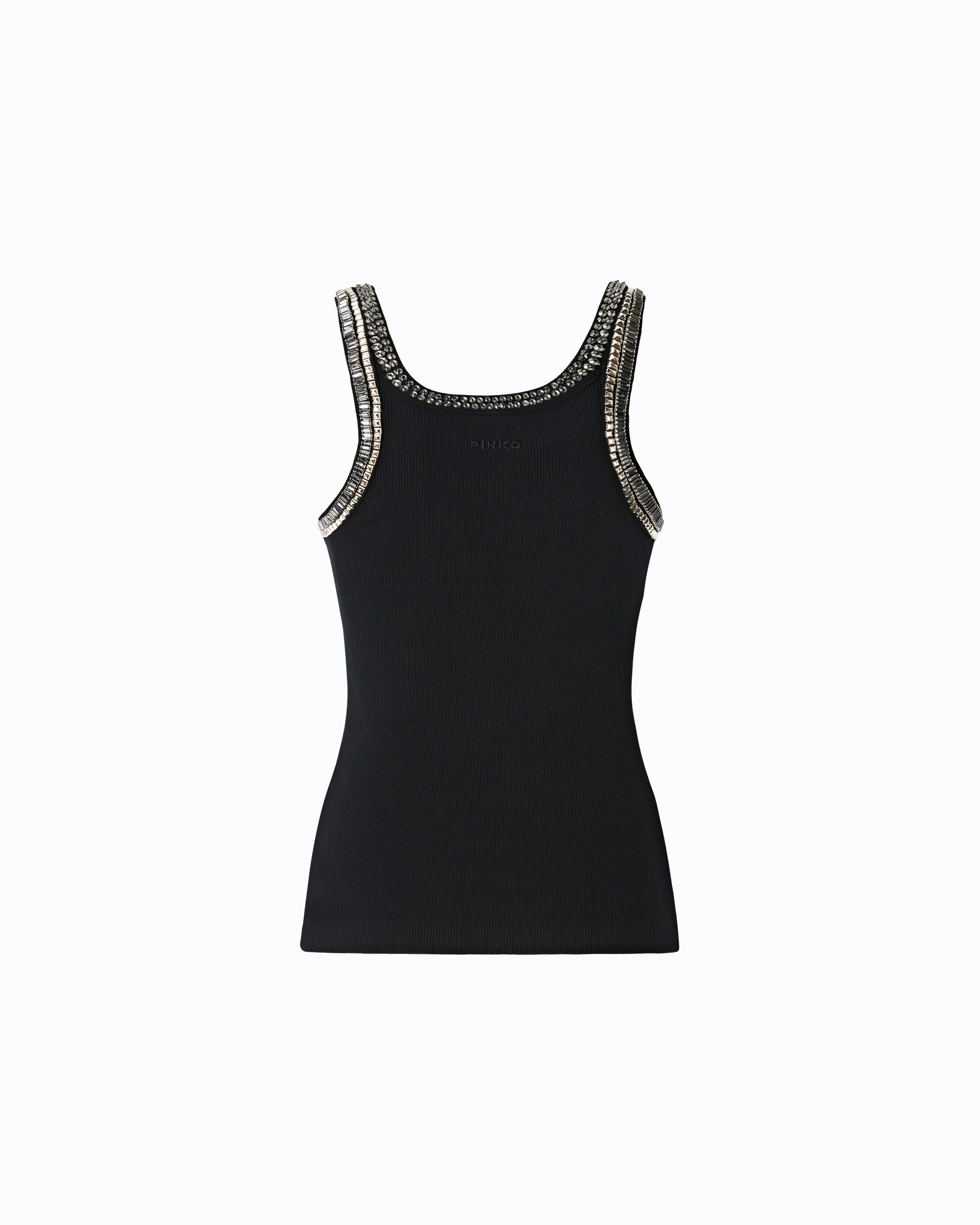 Top a costine con ricami gioiello 104109A3J4 Z99 PINKO Nero limousine 