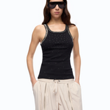Top a costine con ricami gioiello 104109A3J4 Z99 PINKO Nero limousine 
