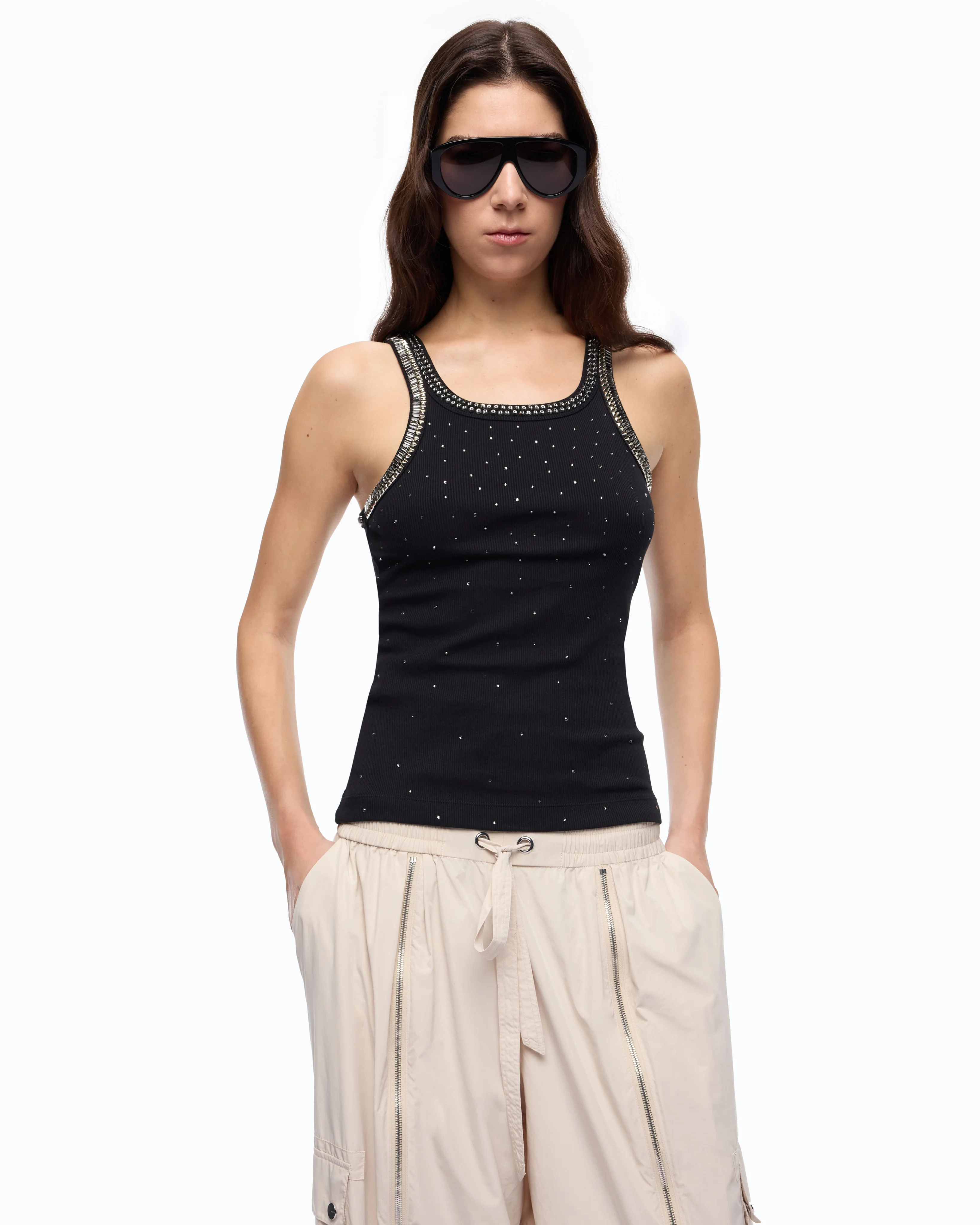 Top a costine con ricami gioiello 104109A3J4 Z99 PINKO Nero limousine 