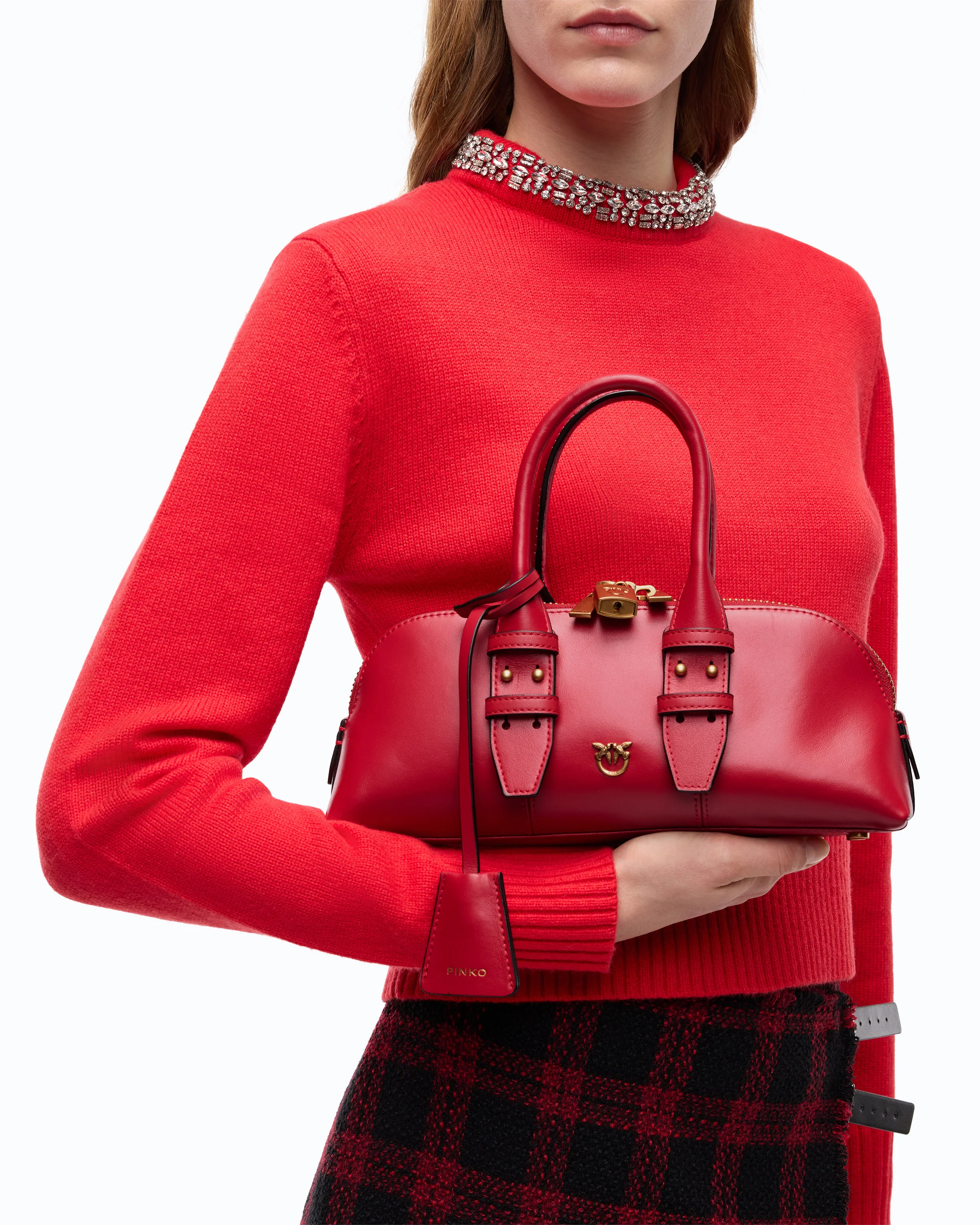 Borsa piccola a mano in pelle 105334A0QO R59Q PINKO Rosso rio antique gold 