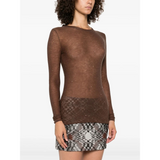 Maglia girocollo con paillettes 105398A2PM L73 PINKO Marrone oliva 