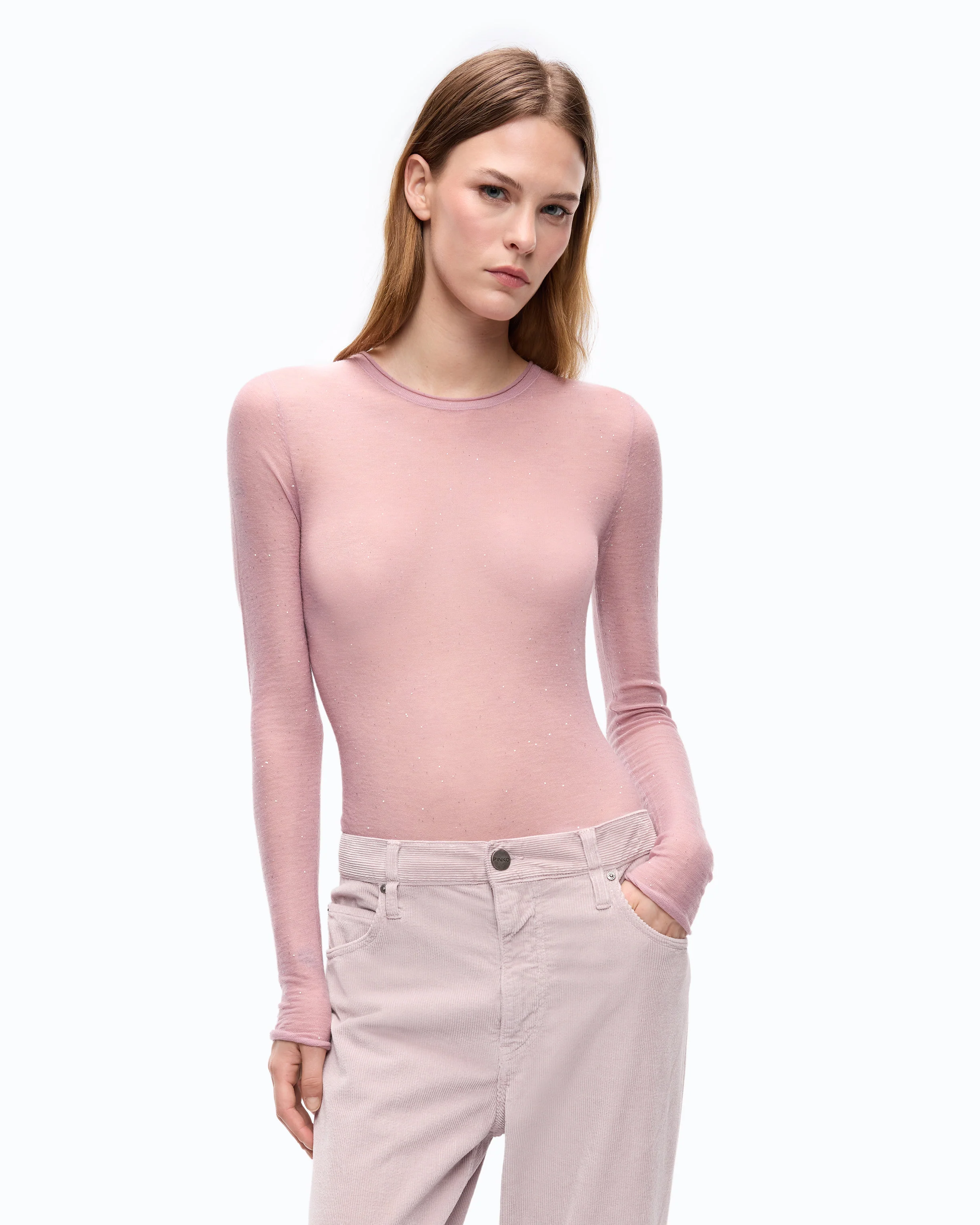 Maglia girocollo con paillettes 105398A2PM O06 PINKO Viola ghiaccio 