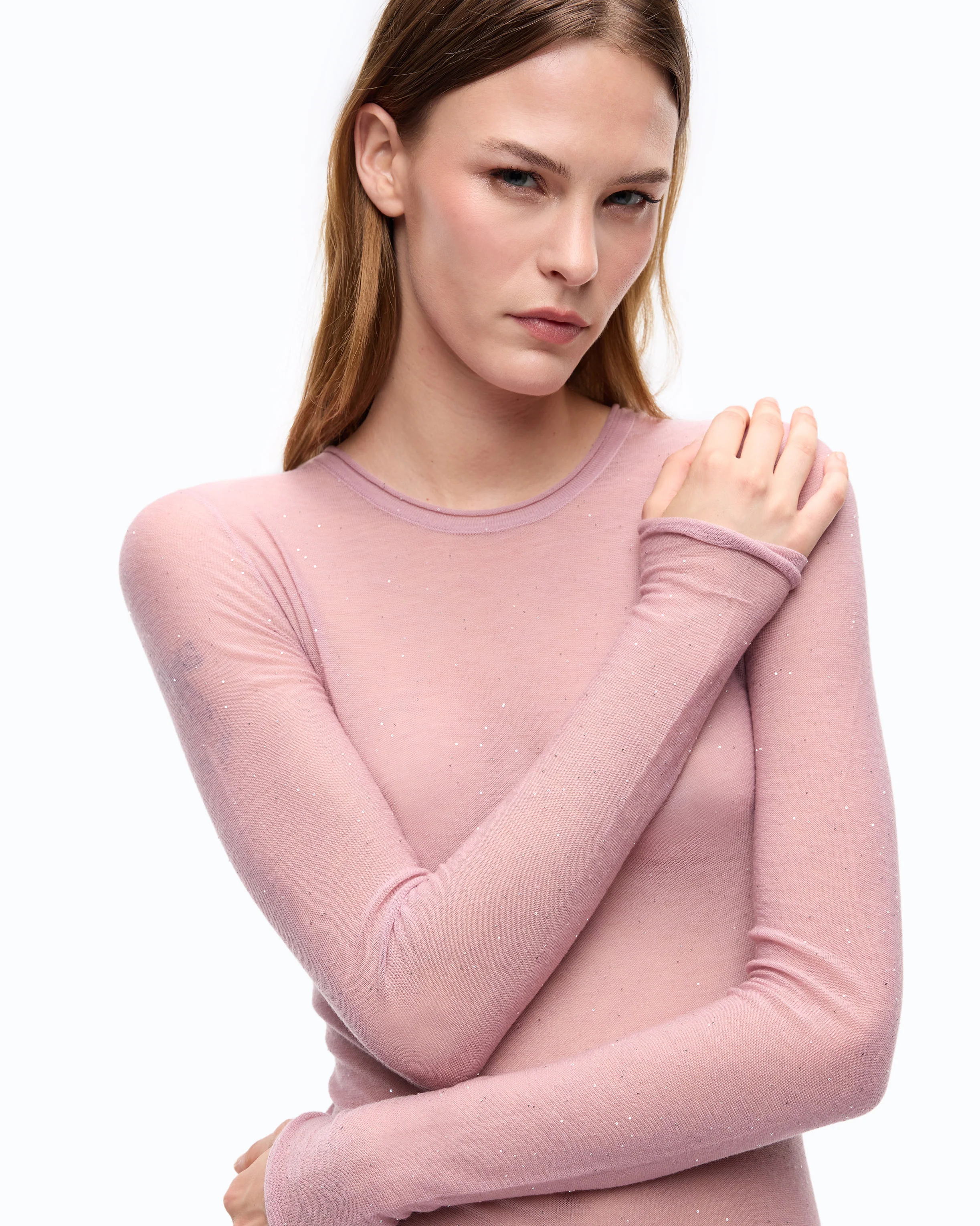 Maglia girocollo con paillettes 105398A2PM O06 PINKO Viola ghiaccio 