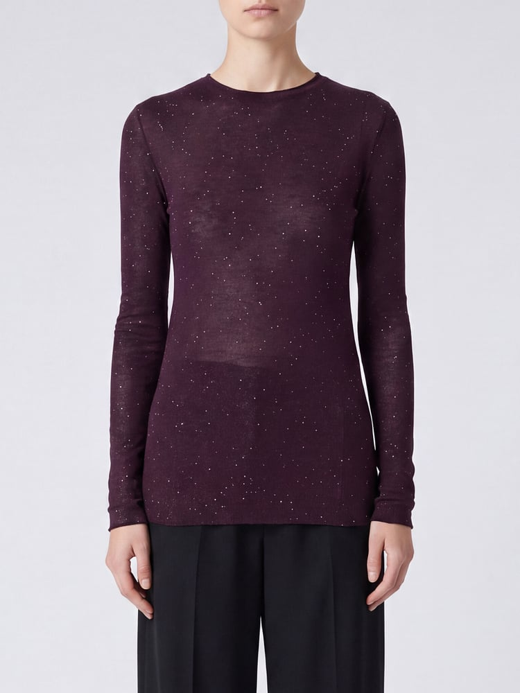 Maglia girocollo con paillettes 105398A2PM W63 PINKO Viola prugna perfetto 