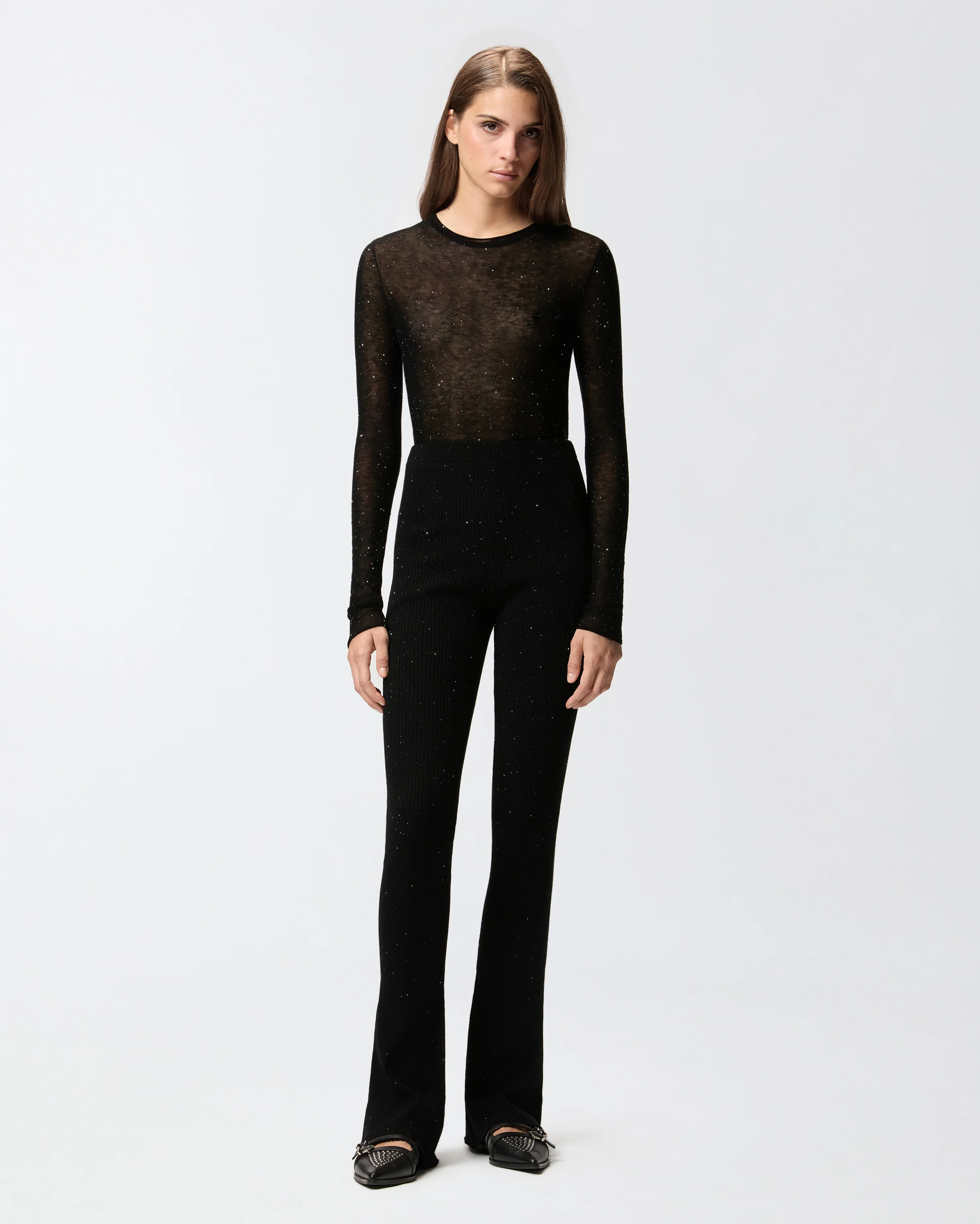 Maglia girocollo con paillettes 105398A2PM Z99 PINKO Nero limousine 