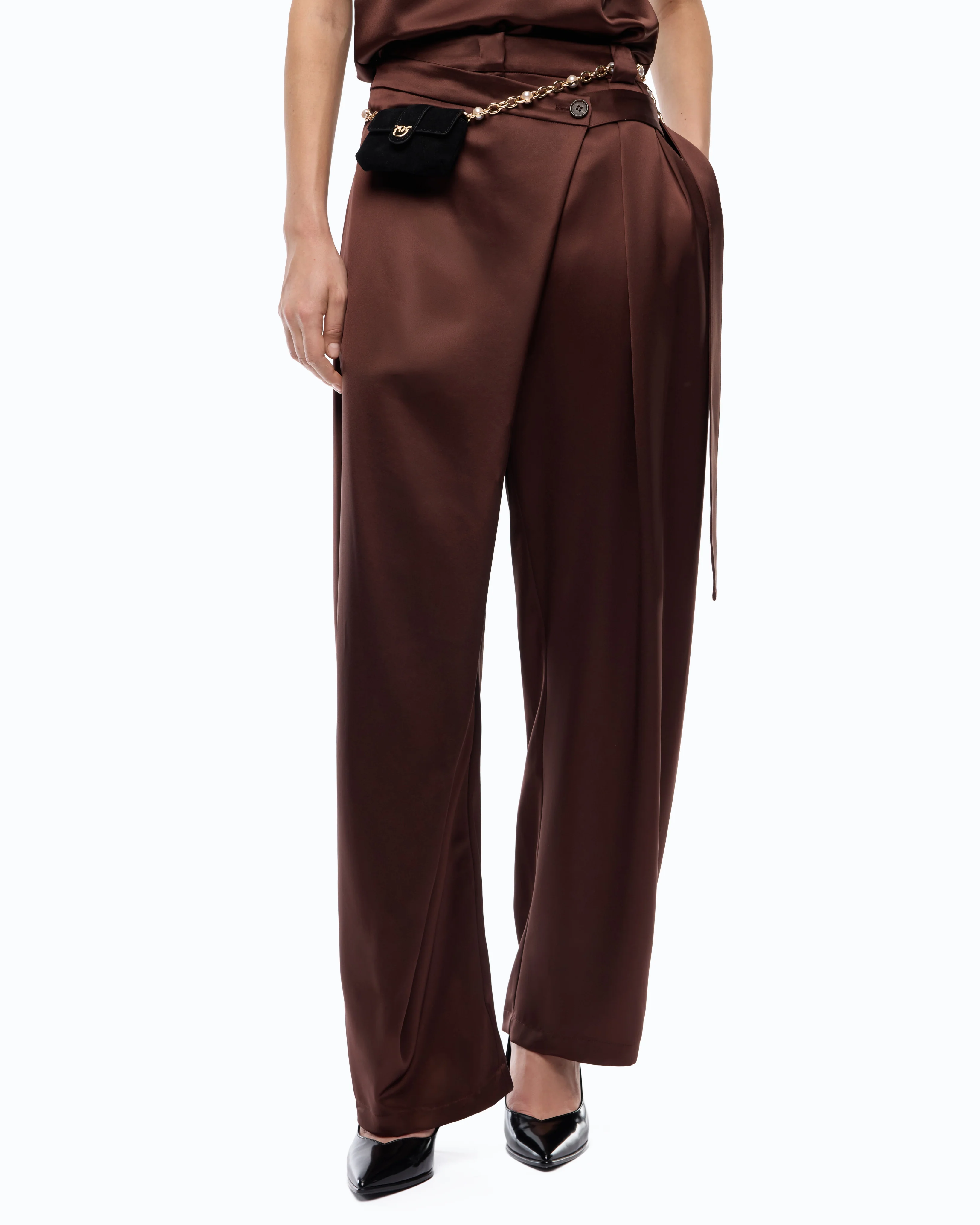 Pantaloni in satin a portafoglio 105570A3GB L86 PINKO Ciocc. amaro 