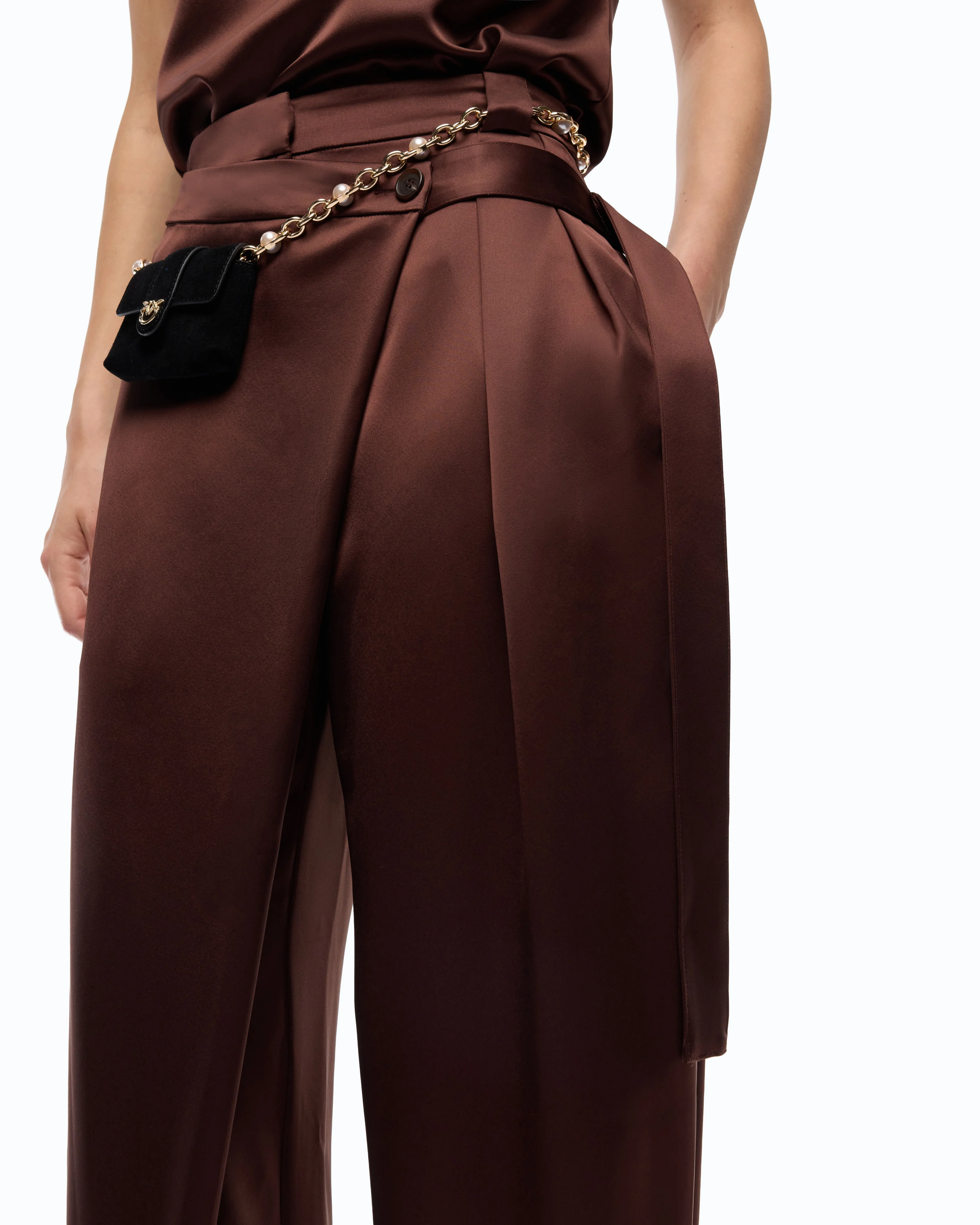 Pantaloni in satin a portafoglio 105570A3GB L86 PINKO Ciocc. amaro 