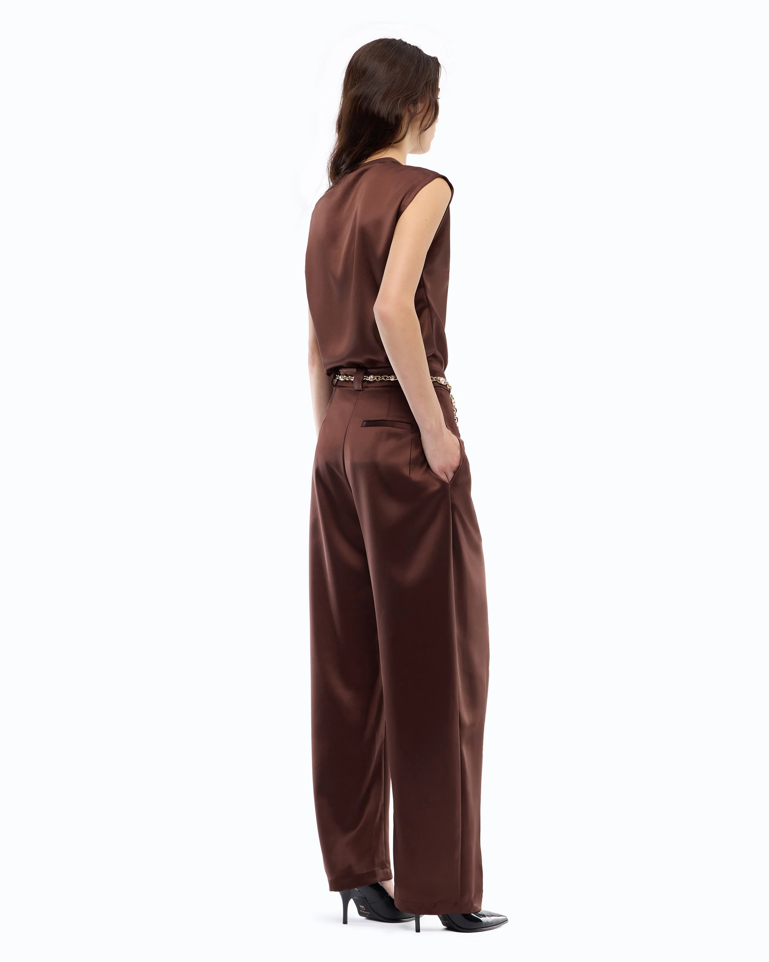 Pantaloni in satin a portafoglio 105570A3GB L86 PINKO Ciocc. amaro 