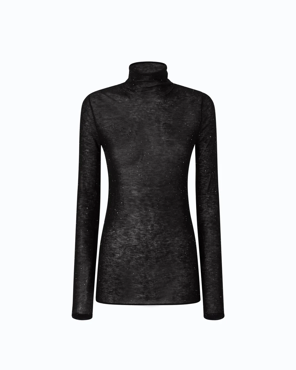 Maglia aderente a collo alto con micro paillettes 105821A2PM Z99 PINKO Nero limousine 