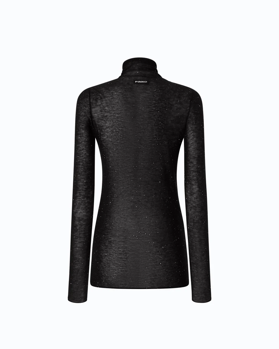 Maglia aderente a collo alto con micro paillettes 105821A2PM Z99 PINKO Nero limousine 