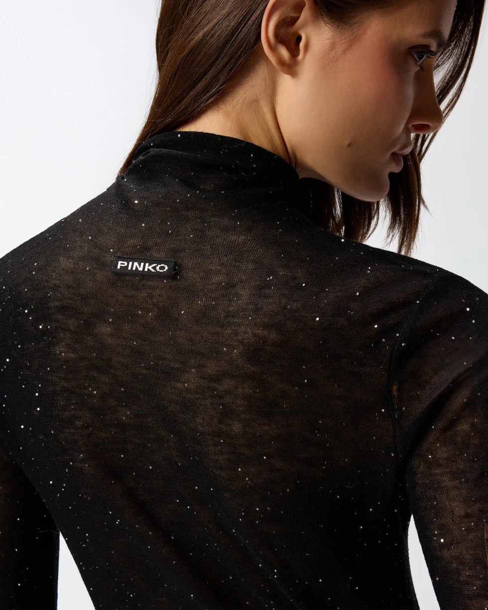 Maglia aderente a collo alto con micro paillettes 105821A2PM Z99 PINKO Nero limousine 