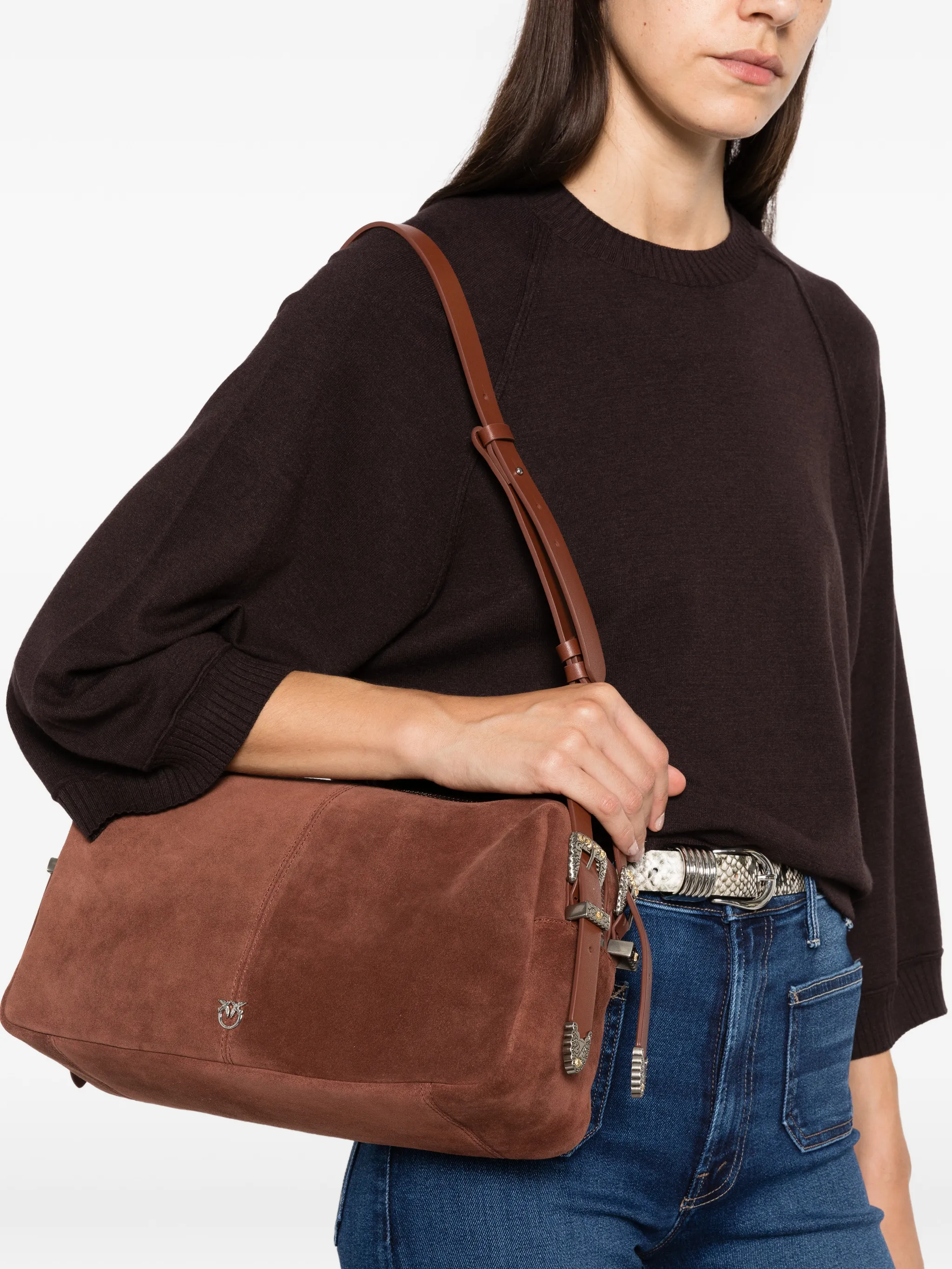 Borsa in suede con tracolla 106676A0F6 L88O PINKO Castano intenso-old silver 