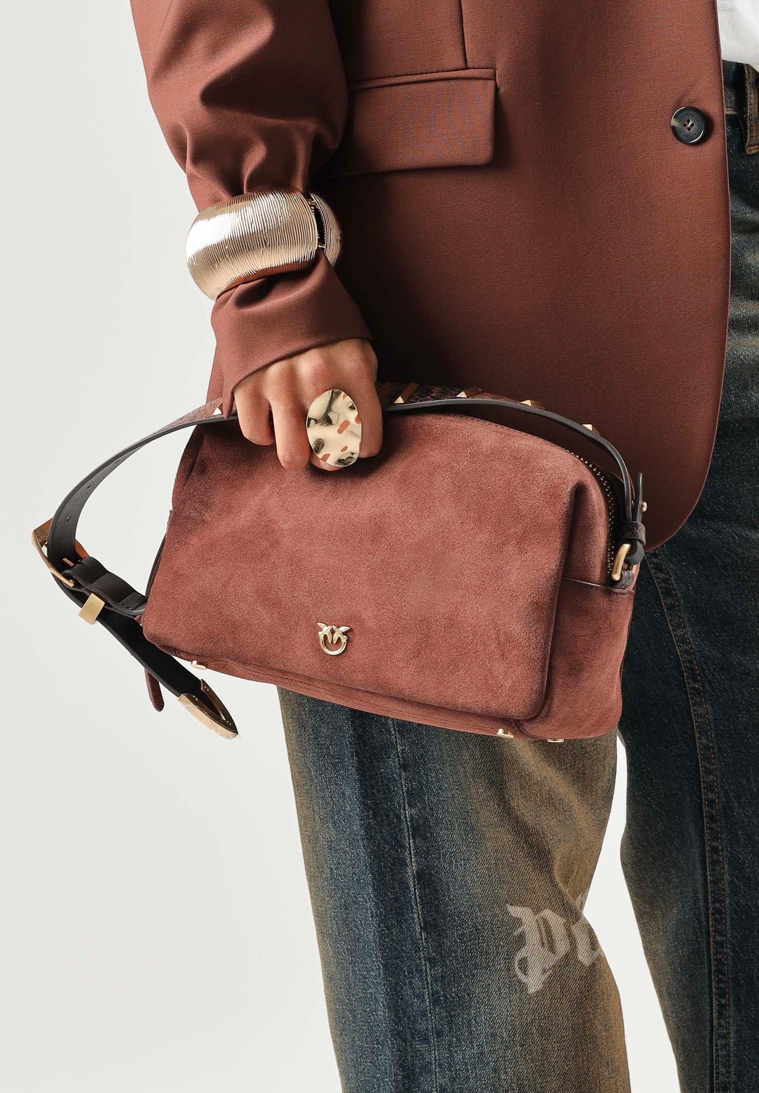 Borsa in suede con tracolla 106761A3DB L88J PINKO Castano intenso-matt gold 