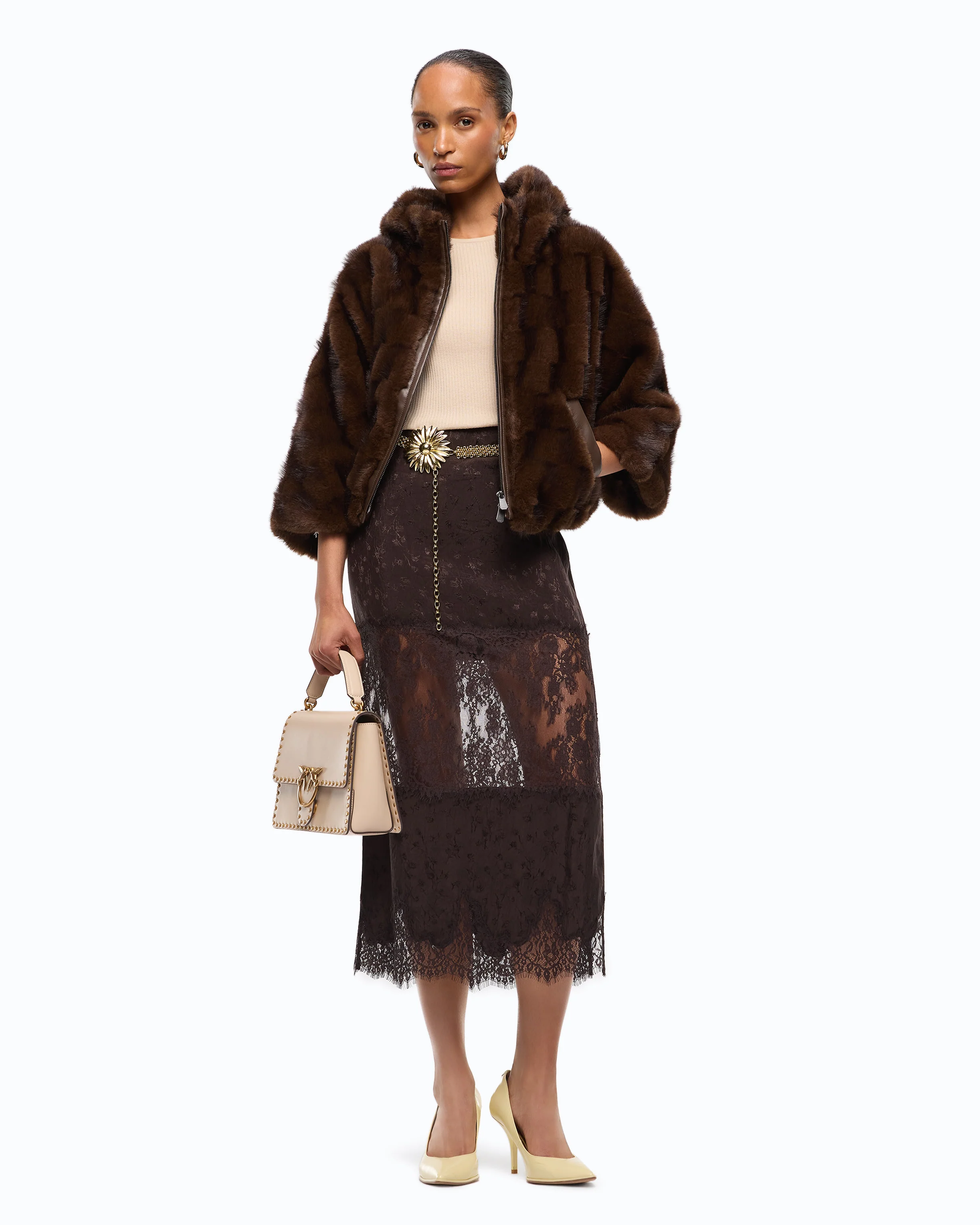 Giacca blouson effetto pelliccia con cappuccio 107054A3C5 M11 PINKO Marrone-chicco di caffè 
