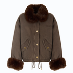 Caban in cotone con dettagli effetto pelliccia 107219A3GV L64 PINKO Marrone caffè 