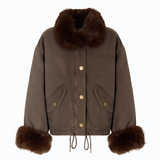 Caban in cotone con dettagli effetto pelliccia 107219A3GV L64 PINKO Marrone caffè 