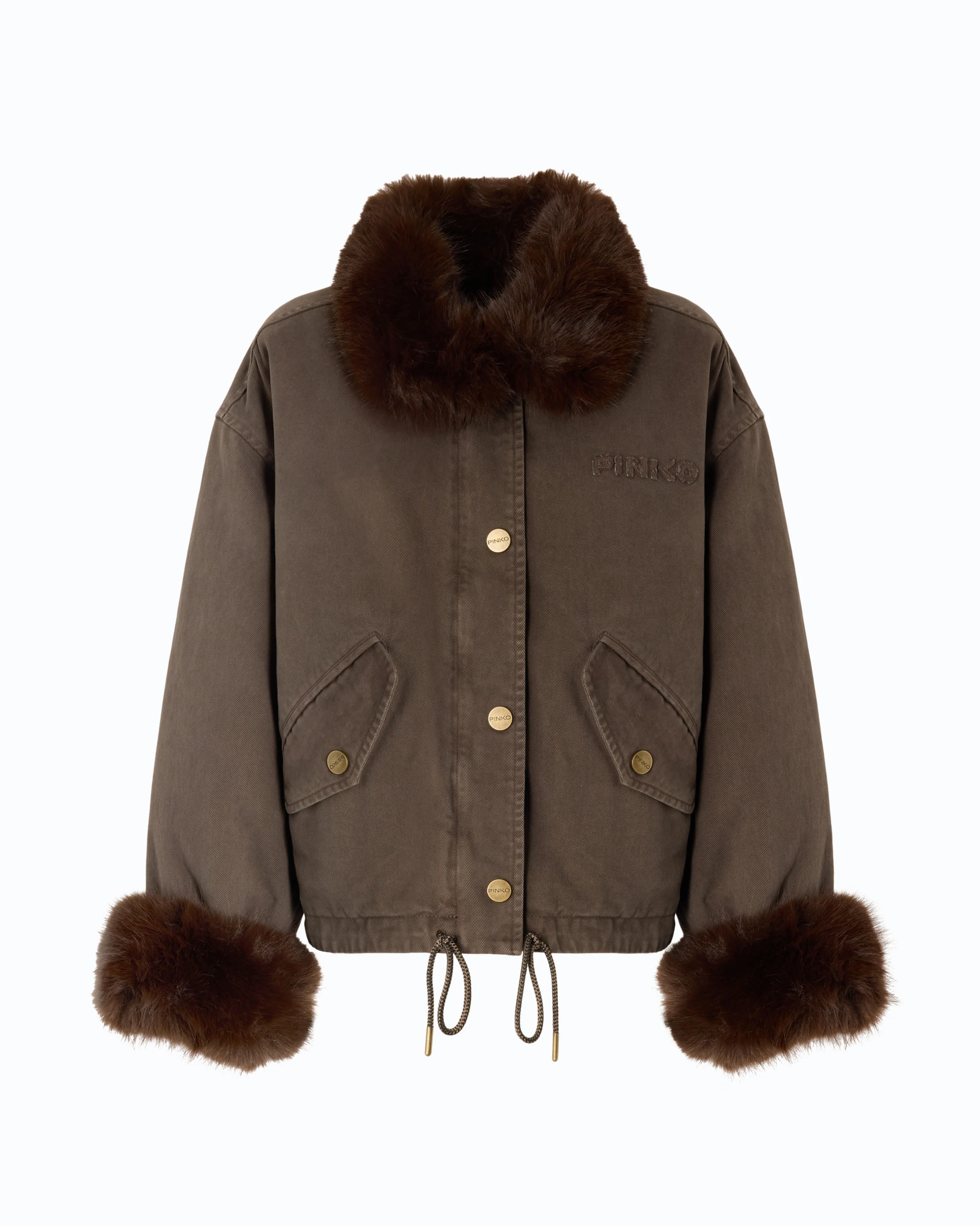 Caban in cotone con dettagli effetto pelliccia 107219A3GV L64 PINKO Marrone caffè 