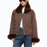 Caban in cotone con dettagli effetto pelliccia 107219A3GV L64 PINKO Marrone caffè 