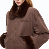 Caban in cotone con dettagli effetto pelliccia 107219A3GV L64 PINKO Marrone caffè 