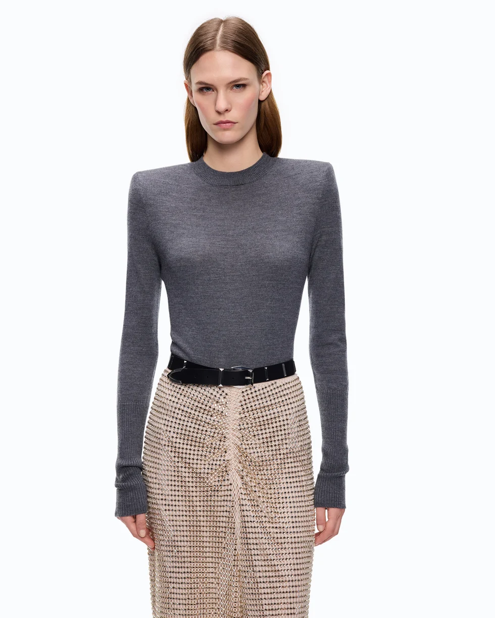 Maglia in lana merino con spalline rimovibili 107246A3FY I76 PINKO Grigio corvo 