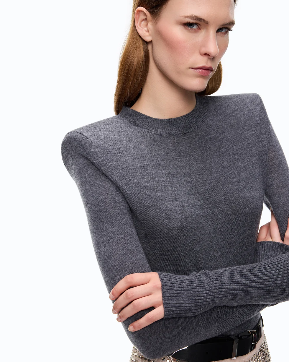 Maglia in lana merino con spalline rimovibili 107246A3FY I76 PINKO Grigio corvo 