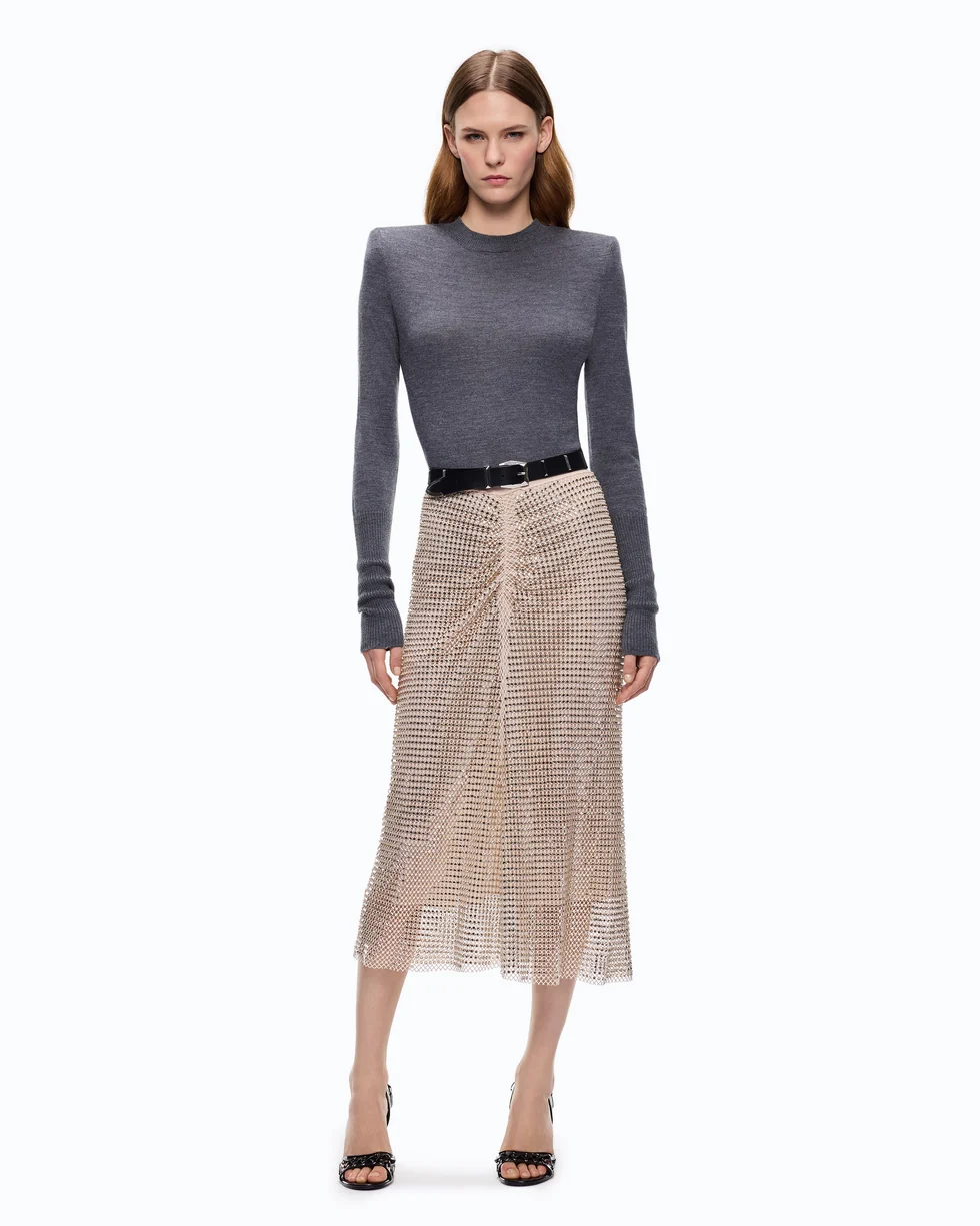 Maglia in lana merino con spalline rimovibili 107246A3FY I76 PINKO Grigio corvo 