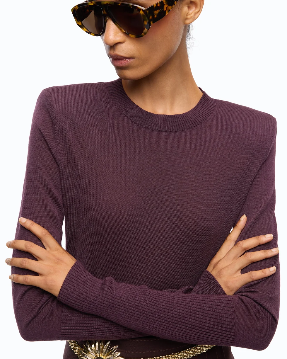 Maglia in lana merino con spalline rimovibili 107246A3FY W63 PINKO Viola prugna perfetto 