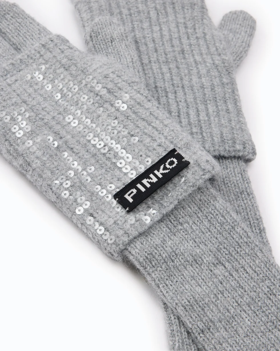Guanti con paillettes e logo 107254A3EJ I42 PINKO Grigio pioggerella 