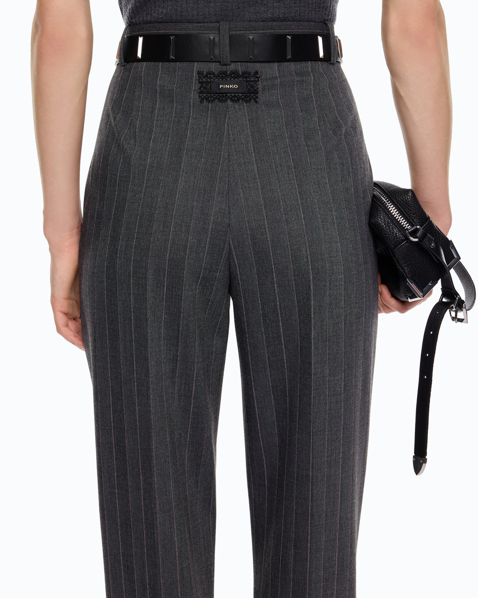 Pantaloni a sigaretta gessati in misto lana stretch 107264A3FF IN4 PINKO Mult. grigio/rosa 