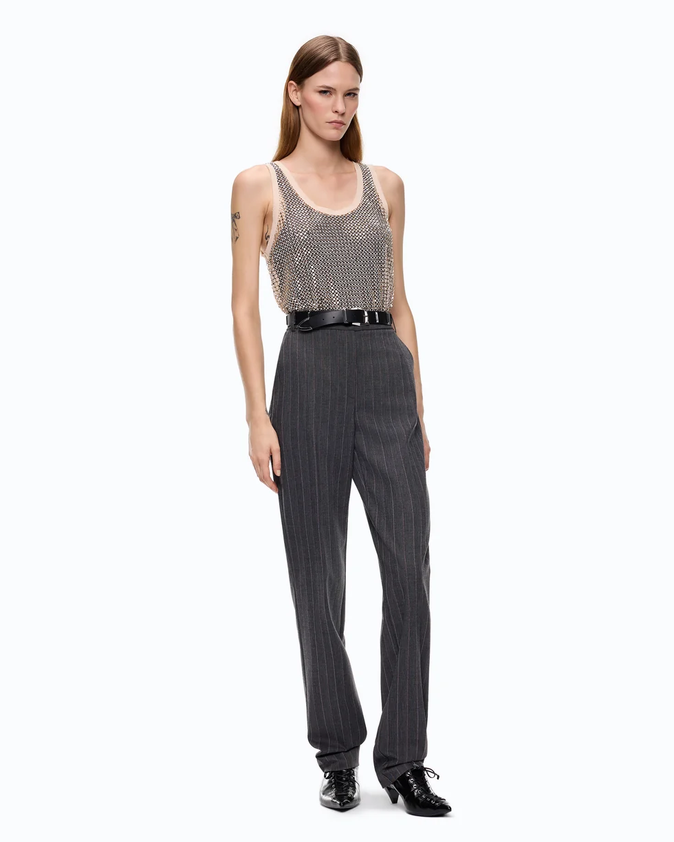 Pantaloni a sigaretta gessati in misto lana stretch 107264A3FF IN4 PINKO Mult. grigio/rosa 