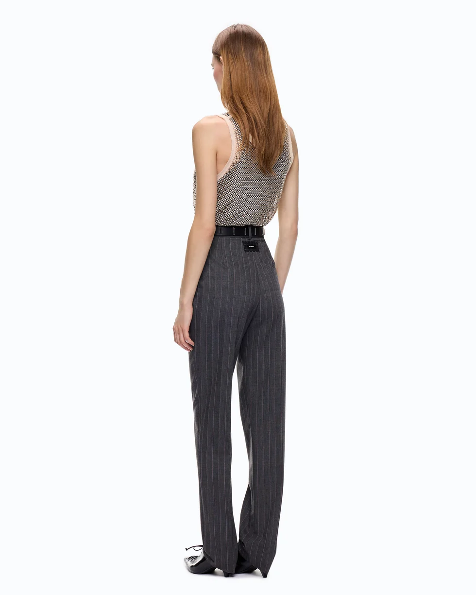 Pantaloni a sigaretta gessati in misto lana stretch 107264A3FF IN4 PINKO Mult. grigio/rosa 
