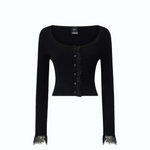 Cardigan cropped in misto seta e cashmere con pizzo 107268A3I0 Z99 PINKO Nero limousine 