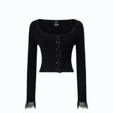 Cardigan cropped in misto seta e cashmere con pizzo 107268A3I0 Z99 PINKO Nero limousine 