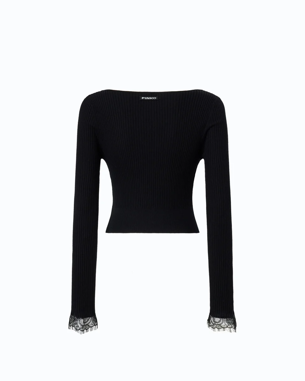 Cardigan cropped in misto seta e cashmere con pizzo 107268A3I0 Z99 PINKO Nero limousine 