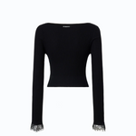 Cardigan cropped in misto seta e cashmere con pizzo 107268A3I0 Z99 PINKO Nero limousine 