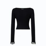 Cardigan cropped in misto seta e cashmere con pizzo 107268A3I0 Z99 PINKO Nero limousine 