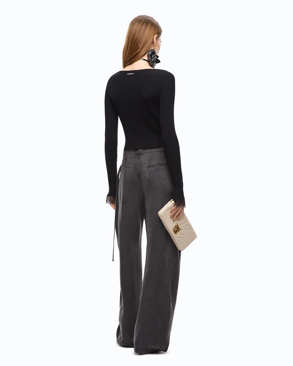 Cardigan cropped in misto seta e cashmere con pizzo 107268A3I0 Z99 PINKO Nero limousine 