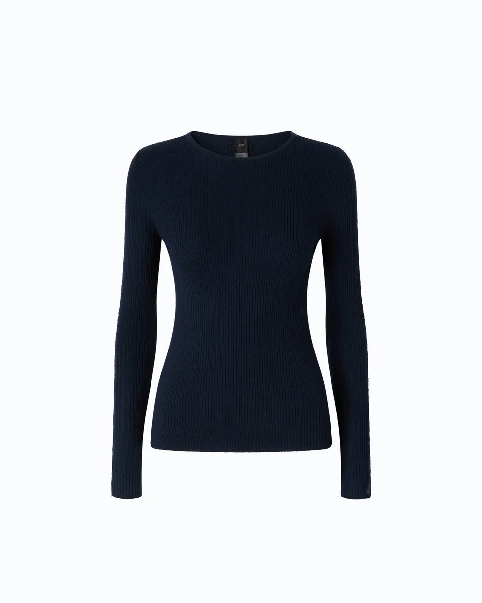 Maglia a costine con pizzo 107269A3I0 G02 PINKO Blu-eclissi totale 