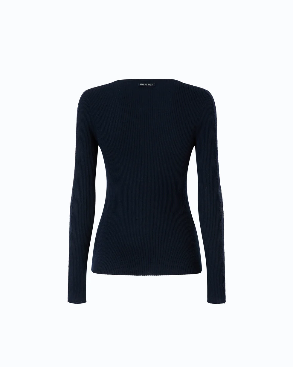 Maglia a costine con pizzo 107269A3I0 G02 PINKO Blu-eclissi totale 