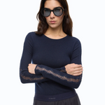 Maglia a costine con pizzo 107269A3I0 G02 PINKO Blu-eclissi totale 