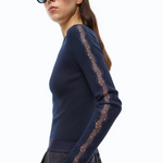 Maglia a costine con pizzo 107269A3I0 G02 PINKO Blu-eclissi totale 