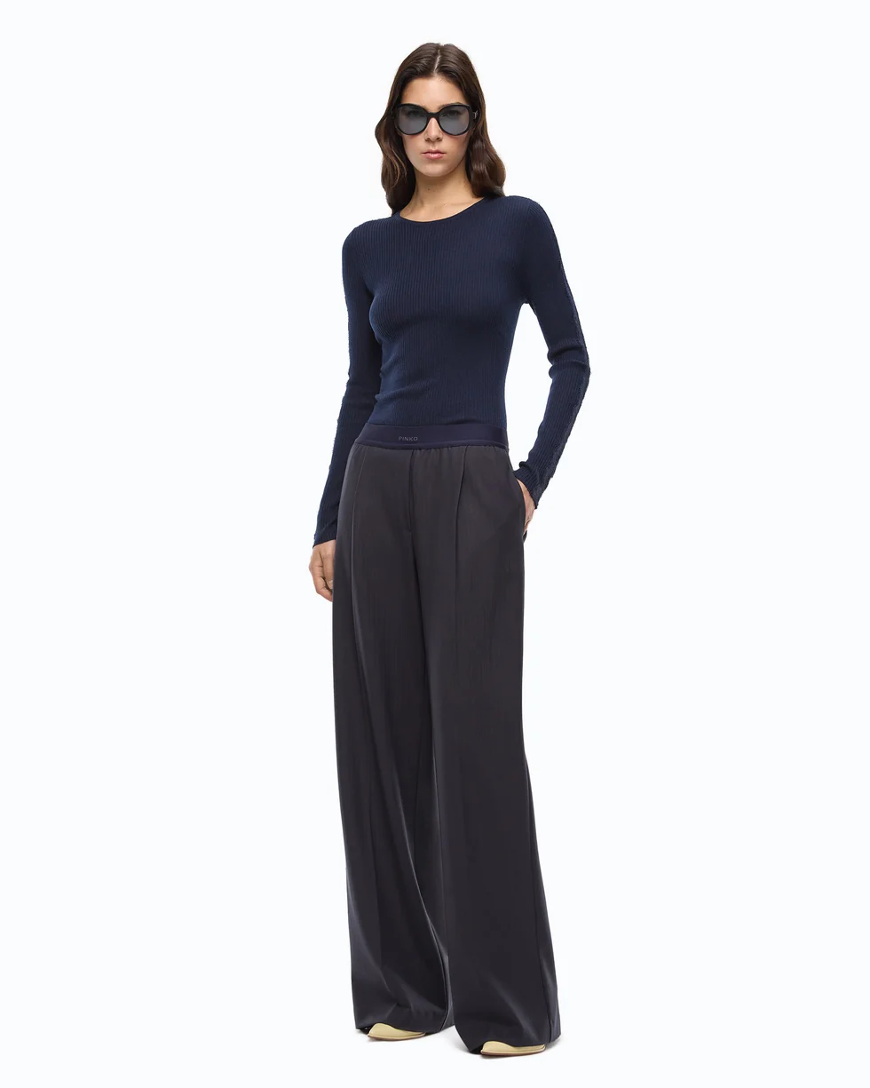 Maglia a costine con pizzo 107269A3I0 G02 PINKO Blu-eclissi totale 