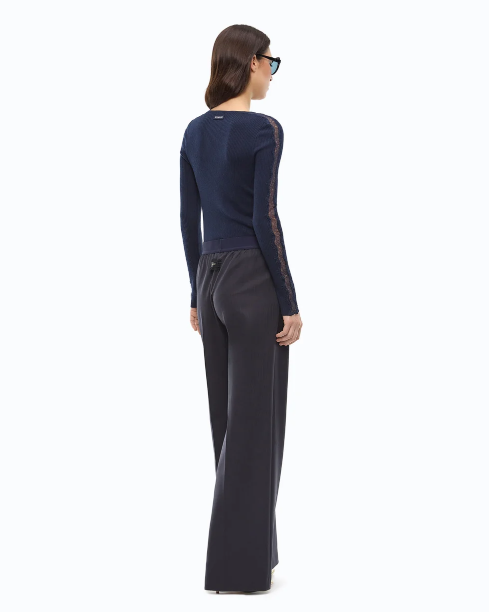 Maglia a costine con pizzo 107269A3I0 G02 PINKO Blu-eclissi totale 