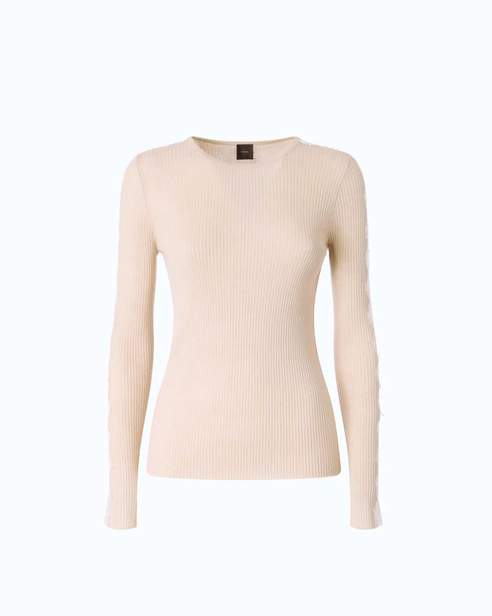 Maglia a costine con pizzo 107269A3I0 I20 PINKO Beige-piuma 