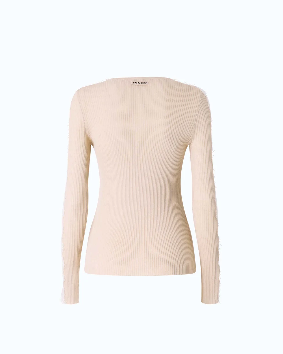 Maglia a costine con pizzo 107269A3I0 I20 PINKO Beige-piuma 
