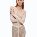 Maglia a costine con pizzo 107269A3I0 I20 PINKO Beige-piuma 