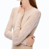 Maglia a costine con pizzo 107269A3I0 I20 PINKO Beige-piuma 